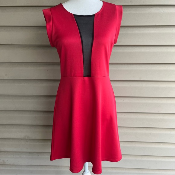 Rhapsody Dresses & Skirts - •Rhapsody• Red Dress with Mesh Insert and Back - Size Large
